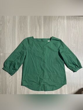 Women’s Emerald Green Square Neck Puff Sleeve Blouse